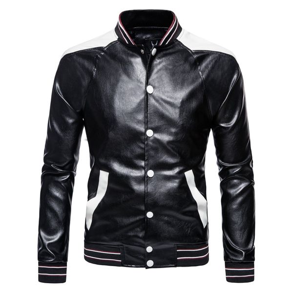 

leather jacket autumn foreign trade plus-size male stand collar color motorcycle, Black;brown