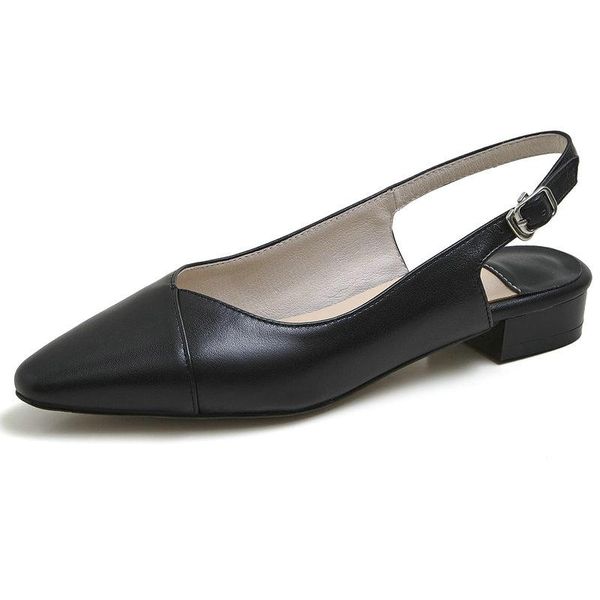

summer slingbacks women pumps low heels shoes for genuine leather party office woman size 42 43 dress, Black