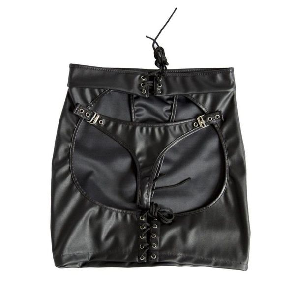

skirts leather lace-up spanking skirt clubwear open hip bondage, Black