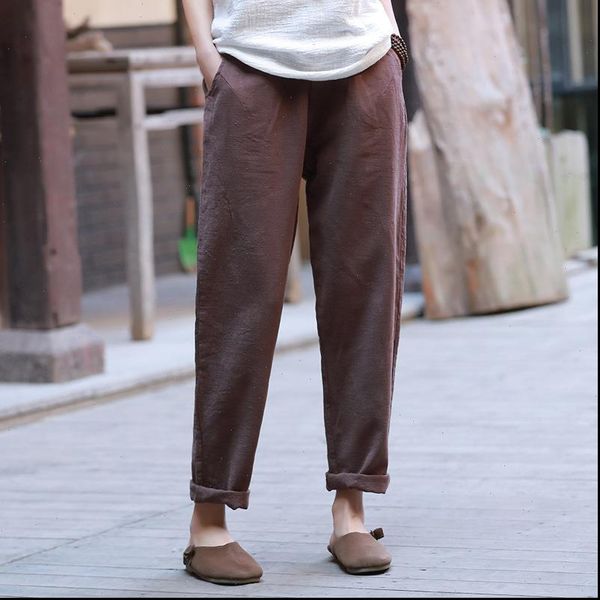 

womens capris casual style cotton linen elastic waist women ankle length pants spring summer solid, Black;white