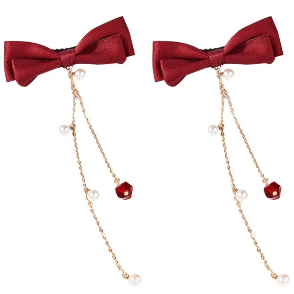 

hair clips 2pcs bow clip back bowknot barrette dangle chain hairpin gift