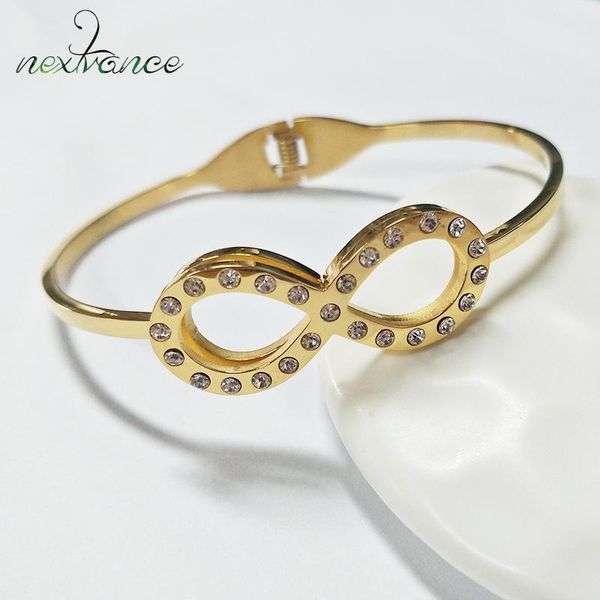 

nextvance infinity rhinestone spring bangle gold lucky number eight cuff bracelets bangles for valentines day gift bijoux femme, Black