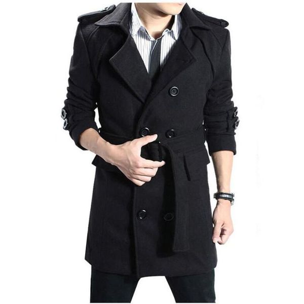 

men's trench coats autumn winter woolen coat wool blends thickening / male business warm stand collar long sleeve big size jacket, Tan;black