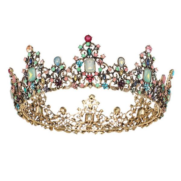 

hair clips & barrettes headband round crown colorful rhinestone crystal hairbands wedding bridal accessories bride tiaras headpiece women je, Golden;silver