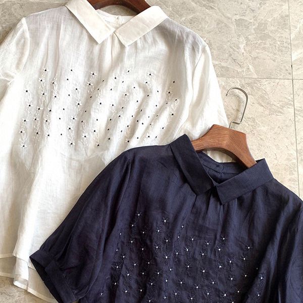 

women shirt spring / summer casual loose embroidery comfortable breathable, White