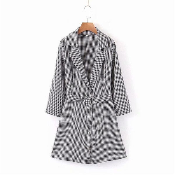 

women's trench coats evfer woman's long plaid jacket, casual autumn, slim, with belt, elegant, high waist, single-breasted, worn,, Tan;black