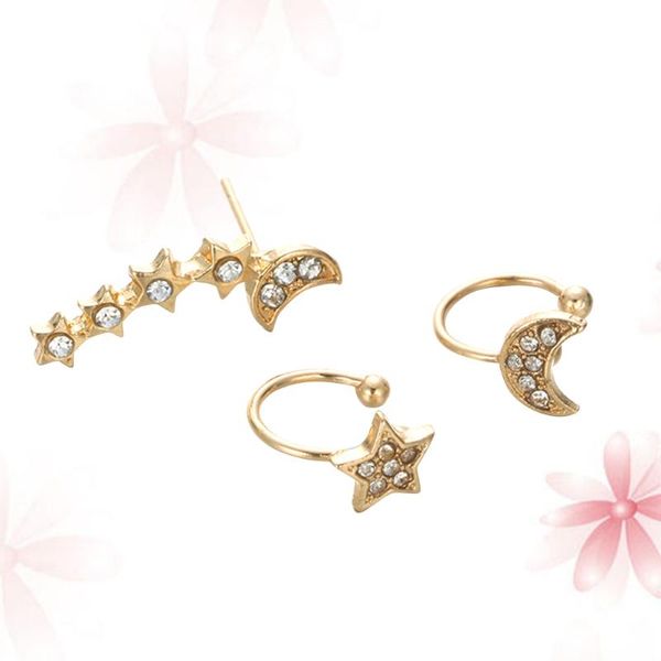 

anklets 3pcs/set moon star earring set crystal rhinestone clip cuff wrap piercing-clip earrings for women's jewelry, Red;blue