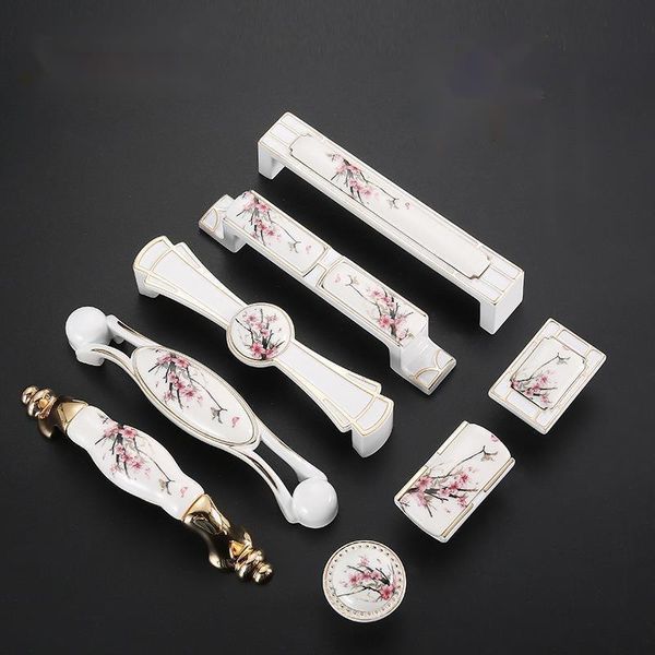 

handles & pulls plum blossom ceramic handle solid european garden cabinet door accessories