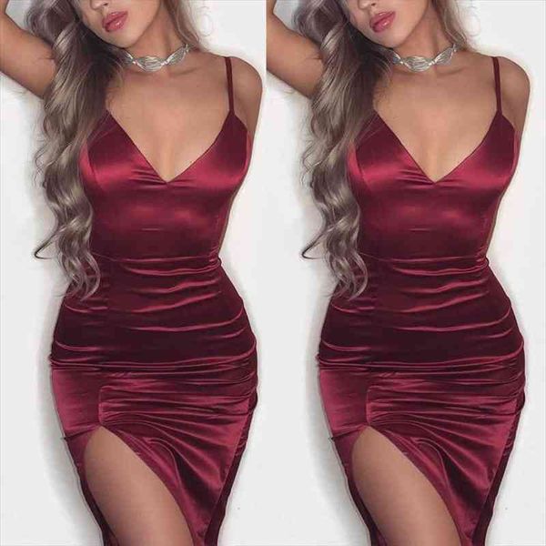 

women summer split dress fashion party club v neck spaghetti strap satin women bodycon sleeveless short mini dress, Black;gray