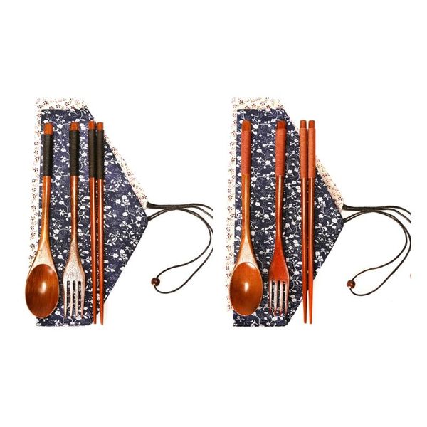 

dinnerware sets 3 pcs spoon fork chopsticks wooden tableware set with portable cloth pack 28gf