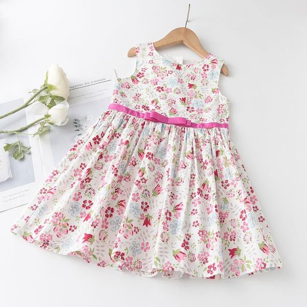 

menoea 2-7 years summer fashion style 2021 kids dresses for girls children sleeveless flower pattern clothes dress girl's, Red;yellow