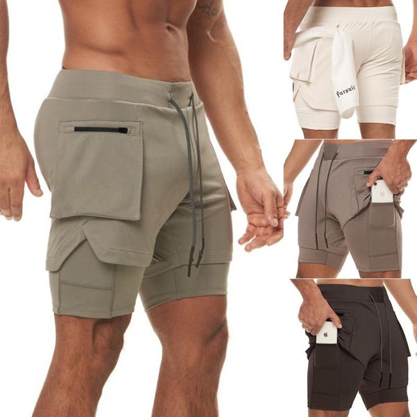 

men's shorts 2021 running men fitness gym training sports quick dry workout sport jogging double deck summer, White;black