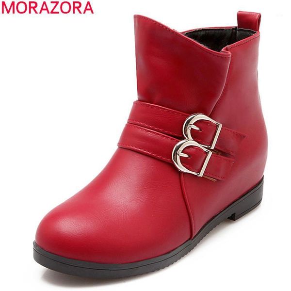 

boots morazora 2021 plus size 33-43 comfortable low heel women pu leather buckle ladies shoes winter ankle black red1