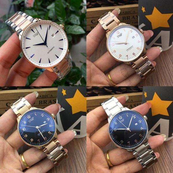 

wristwatches 2021 snqp men automatic mechanical self wind rose gold bronw blue stainless steel sapphire glass sport watches portugieser, Slivery;brown