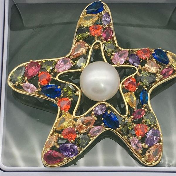 

pins, brooches wholesale austria multicolor zircon stars inlay 10-11 fw white pearl brooch scarf clips pendant, Gray