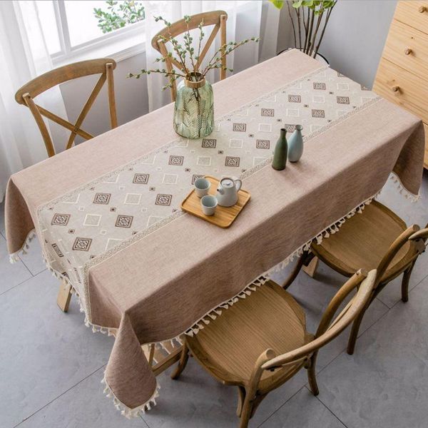 

table cloth vintage linen cotton tablecloth with tassel thick rectangular wedding dining cover t04