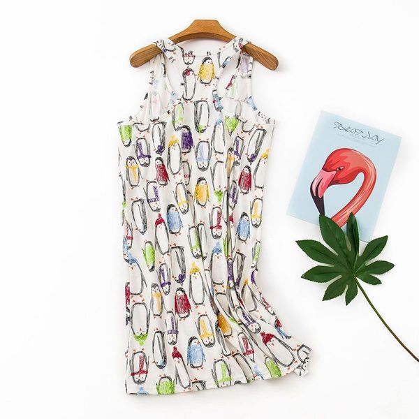 

women's sleepwear summer plus cool slip dress breathable 100%cotton homewear cartoon cute vest loose leisure bathrobe gown, Black;red