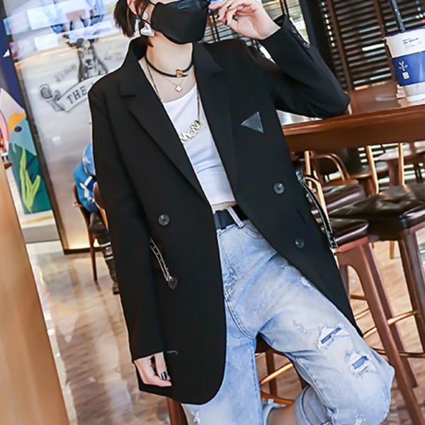 

women's suits & blazers [ewq] korea chic casual trend women lapel double-breasted loose fashion long-sleeved lace-up blazer autumn 2021, White;black