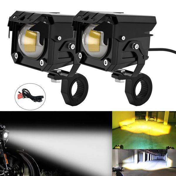 2 pezzi moto LED ausiliario Hi/Lo fascio stroboscopico doppi colori fendinebbia in lega di alluminio guida di sicurezza lampada spot faro