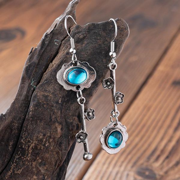 

dangle & chandelier vintage antique style moonstone drop earrings for women geometry red blue zircon female boho wedding jewelry gift, Silver