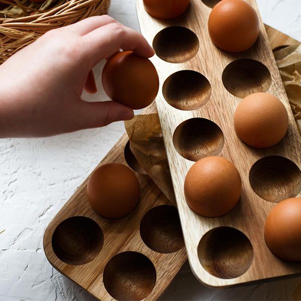 

storage bottles & jars japanese style wooden double row egg box home organizer rack eggs holder kitchen decor accessories