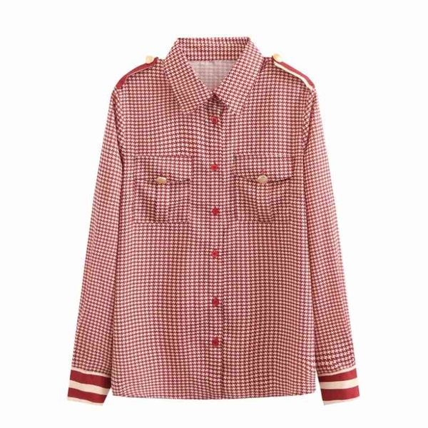 

women button decoration houndstooth shirt female long sleeve blouse fashion lady loose blusas s8780 210430, White