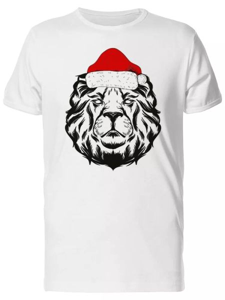 

christmas lion head with a hat men's tee -image by shutterstock, White;black