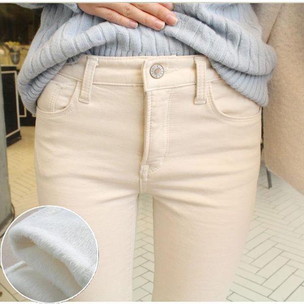 

women add velvet pants warm 2021 autumn winter female high waist casual solid elastic stretch skinny pencil pant plus size tight women', Black;white