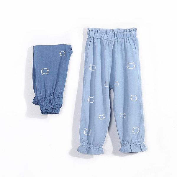

trousers vidmid kitten print version embroidered children's denim mosquito proof pants boys' and girls' jeans summer thin 102, Blue