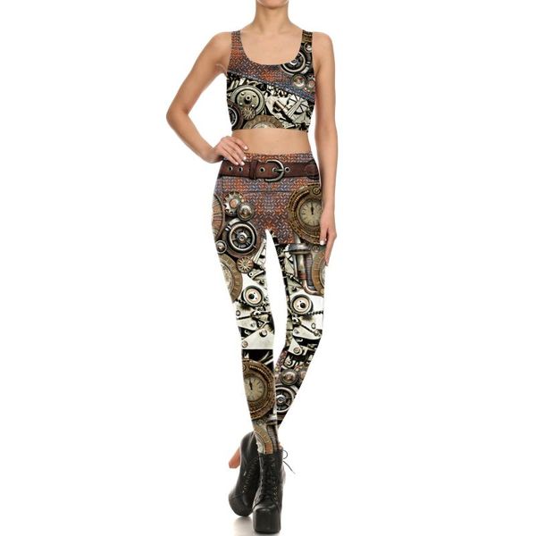 

women's leggings [you're my secret] street punk slim mechanical gear leggins sets knitwear suits and cropped camis, Black