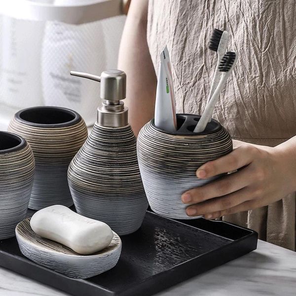 

bath accessory set creative ceramic toiletries five-piece soap dispenser toothbrush holder mouthwash cup box bathroom storage accessories