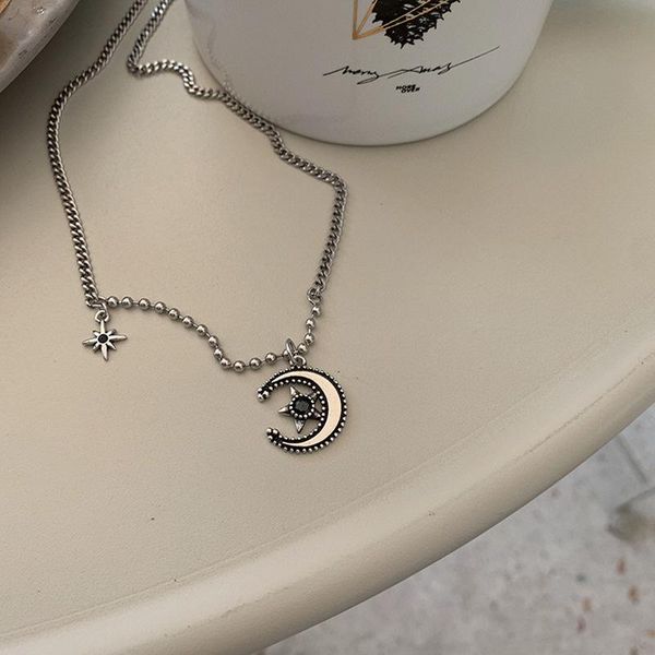 

chains jewelry necklace s925 silver for women creative retro moon hip hop clavicle chain creativity