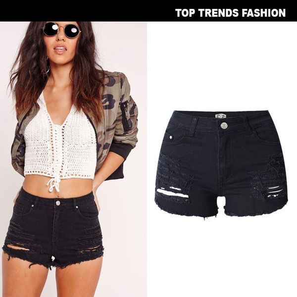 

women's jeans high waist elastic denim shorts plus size pants, Blue
