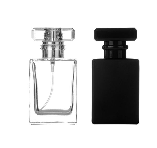 

2021 50ml clear black portable glass perfume spray bottles empty cosmetic containers with atomizer for traveler