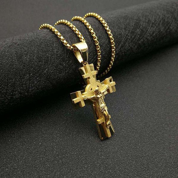 

christian jesus cross gold color frosting pendant necklaces 316l stainless steel men jewelry colar gift, Silver