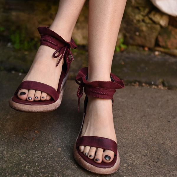 

artmu original retro women's sandals cowhide wedge heels butterfly-knot ruffles high handmade genuine leather, Black