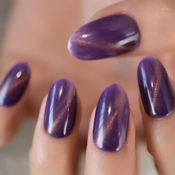 

magic cat's eye effect purple potherapy false nails press on full cover chameleon manicure fake daily finger wear nail tips1, Red;gold