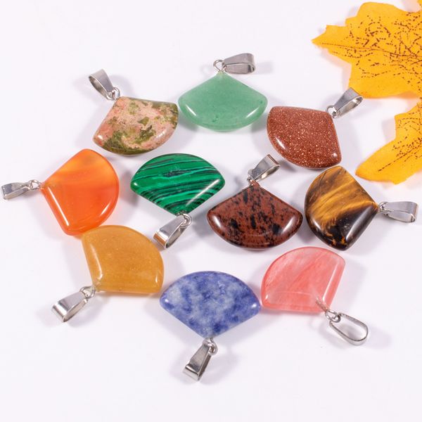 

natural crystal rose quartz tigers eye stone charms fan shape pendant for diy earrings necklace jewelry making acc, Bronze;silver