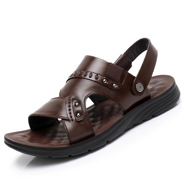 

sandals men cow leather black brown summer shoes breathable beach fashion soft