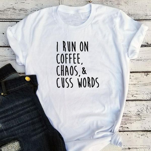 

women's t-shirt i run on coffee chaos tshirt funny graphic tees women lover vintage shirt mother's day tee letter 2021, White