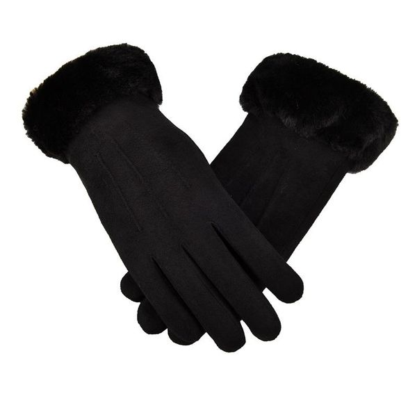 

five fingers gloves ladies autumn and winter plus velvet thickened warm suede cold-proof student touch screen outdoor riding driving, Blue;gray