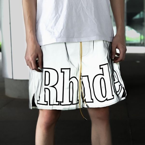 

2021 tide brand rhude drawstring reflective stitching pocket sports shorts men's casual mesh capris, White;black