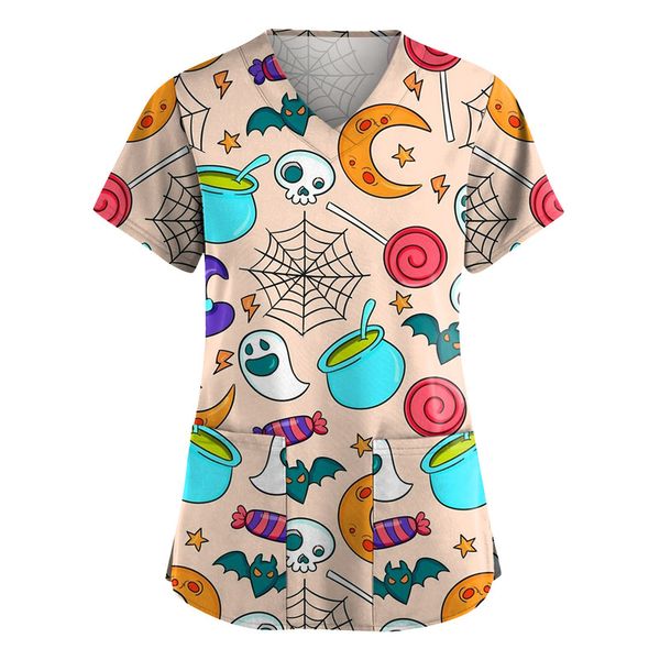 

2021v neck pullover christmas digital print short sleeve ladies top, White