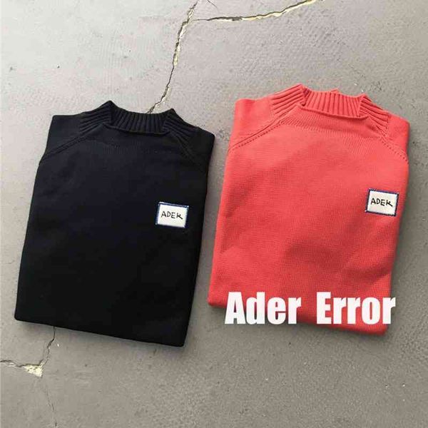 

red black men women 2021fw 1:1 crewneck patch ader error front sweatshirts dtruction collar adererror sweaters
