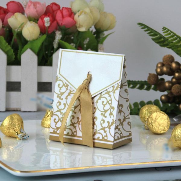 

gift wrap sweets candy box ribbon ties 6.7*3.5*8.5cm paper gold silver 50pcs