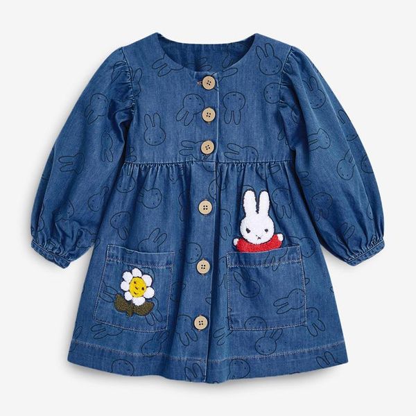 

girl's dresses autumn children's denim dress european and american cartoon style knitted cotton long-sleeved baby girl, Red;yellow