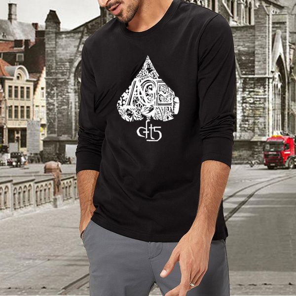 

t-shirt men's long sve autumn new fashion brand men's cloth youth trend printed cotton men's t-shirt, White;black