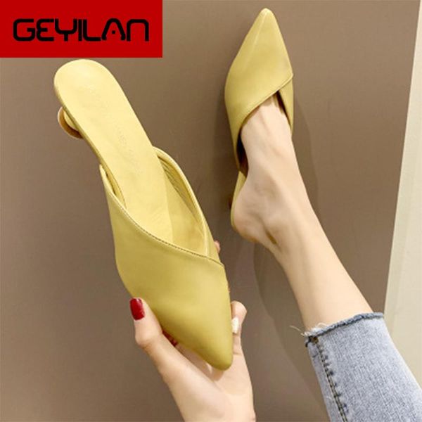 

slippers women's elegant mules woman casual 2021 ladies low heels fashion female pointed toe shoes women candy colors footwear, Black