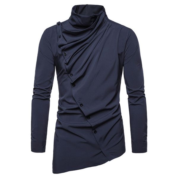 

men's shirts asymmetric oblique plaet pile ne long sleeve shirt street, White;black