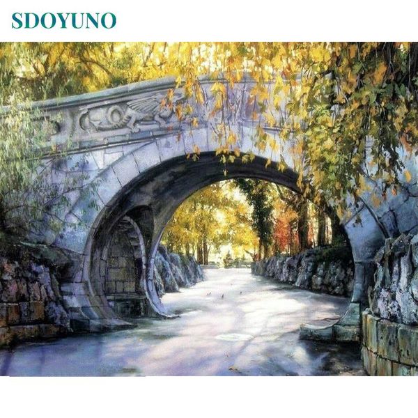 

paintings sdoyuno frame arch bridge diy painting by numbers hand painted on canvas drawing landscape wall art picture 40x50cm